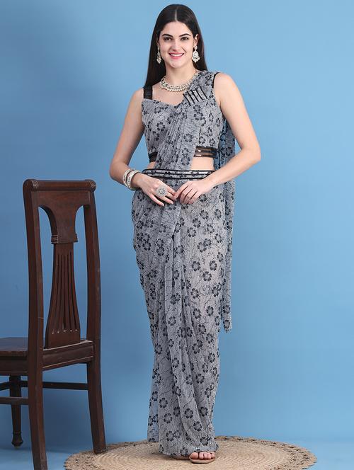 women floral printed ready to wear saree - 21664244 - Very Small Image - 1