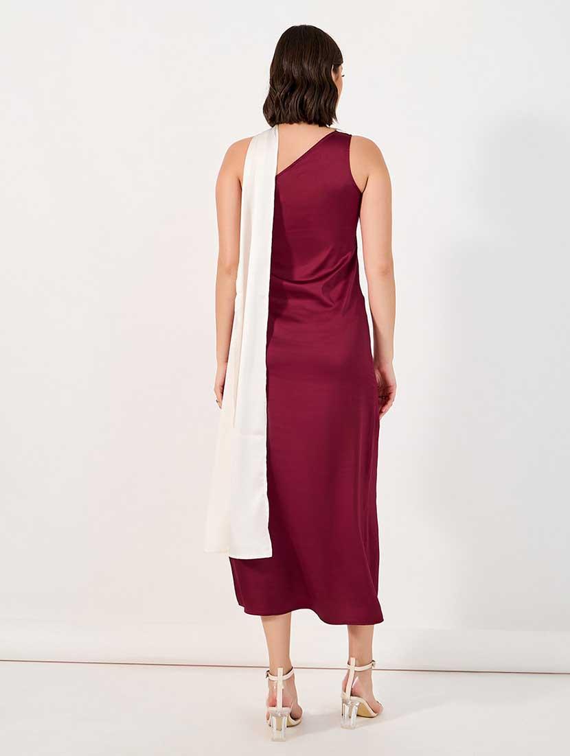 women color blocked single shoulder sheath dress - 21666338 - Standard Image - 3