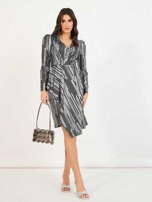 women printed puff sleeves asymmetric dress - 21666354 - Very Small Image - 1