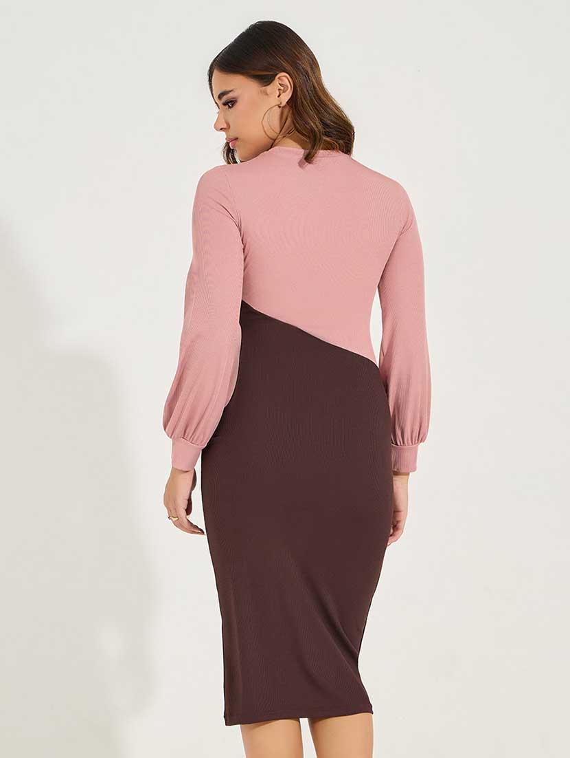 women color blocked puff sleeves bodycon dress - 21666370 - Standard Image - 3