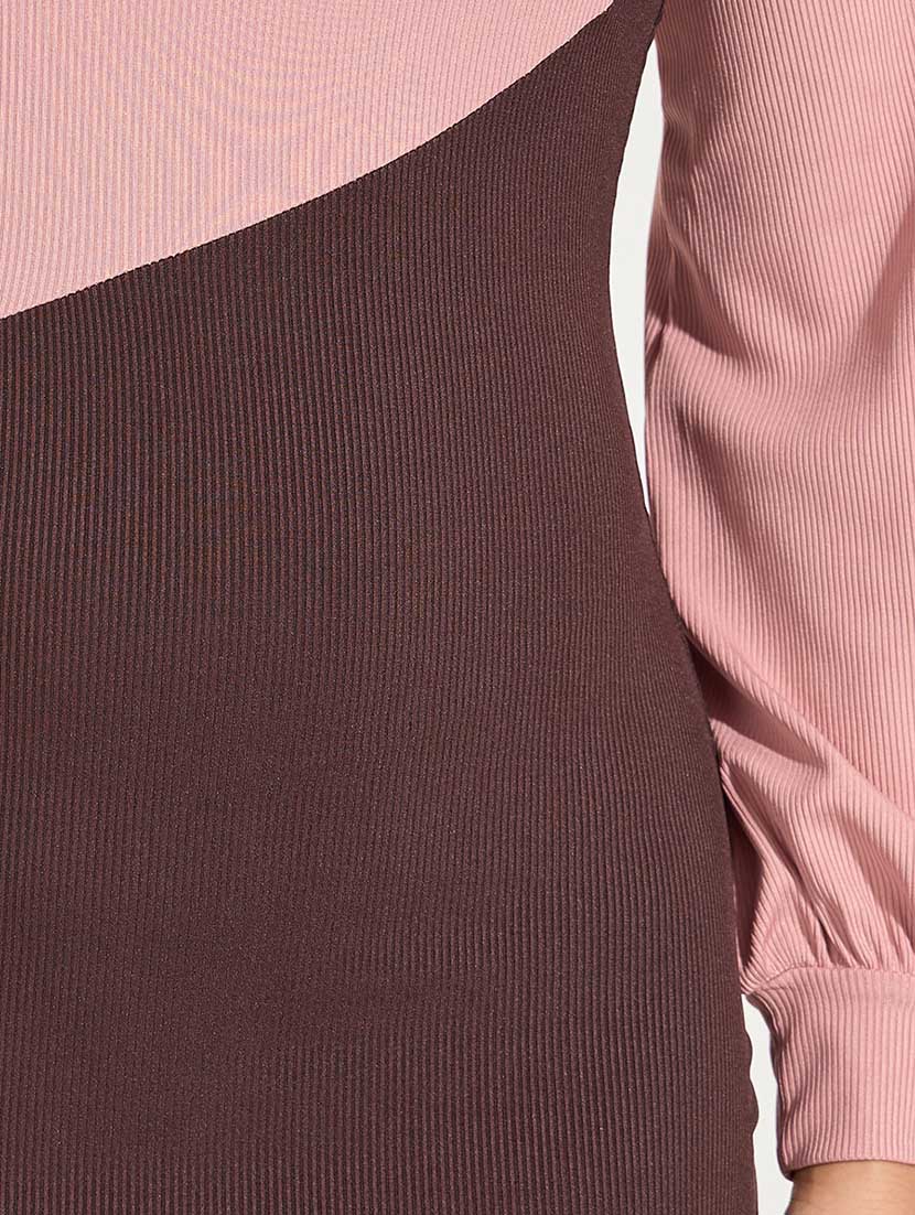 women color blocked puff sleeves bodycon dress - 21666370 - Standard Image - 5