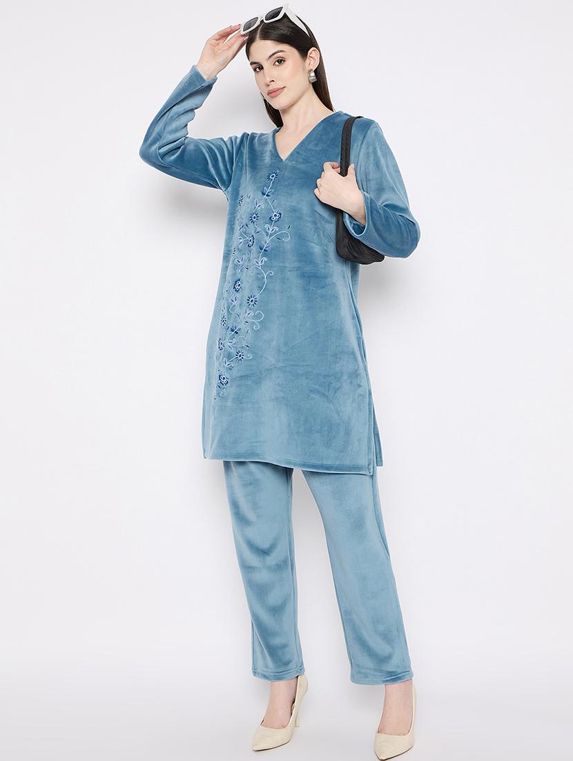 women v-neck embroidered top & bottom co-ord set - 21668176 - Zoom Image - 4