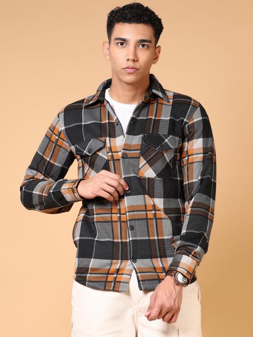 men long sleeves checkered shacket - 21672232 - Very Small Image - 1