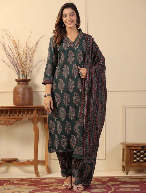 women three quarter sleeve kurta salwar with dupatta set - 21675366 - Very Small Image - 1
