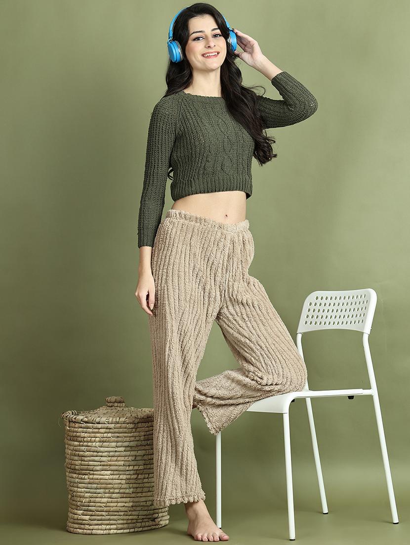 women solid relaxed fit winter wear pajama - 21675439 - Standard Image - 3