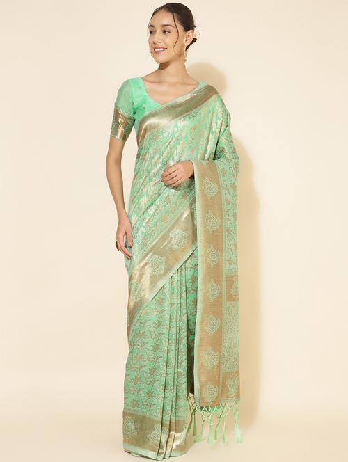 women self design chanderi saree with blouse - 21678673 - Very Small Image - 1