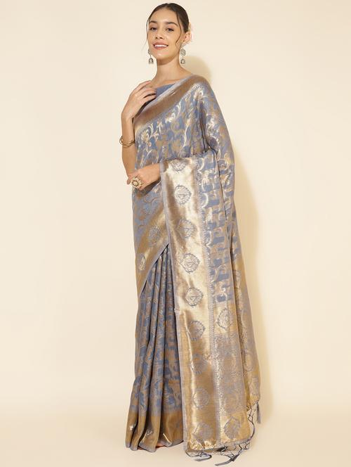 women self design chanderi saree with blouse - 21678677 - Very Small Image - 1