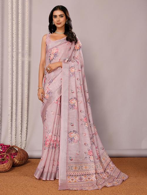 women mauve printed saree with blouse - 21678867 - Very Small Image - 1