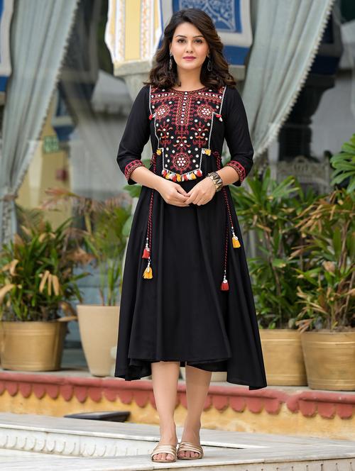women black embroidered round neck flared dress - 21679163 - Very Small Image - 1