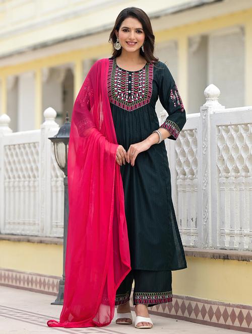 women embroidered kurta palazzo set with dupatta - 21680479 - Very Small Image - 1