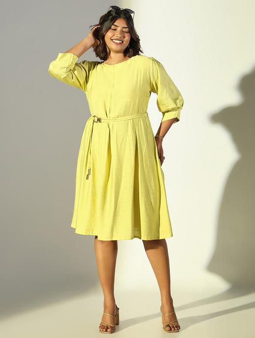 women solid round neck a-line dress - 21682091 - Very Small Image - 1