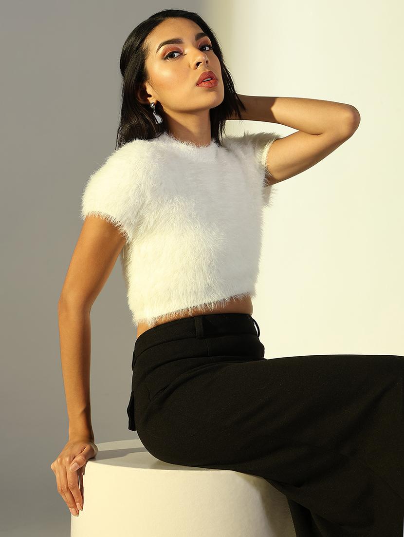 women solid short sleeves crop top - 21682237 - Standard Image - 3