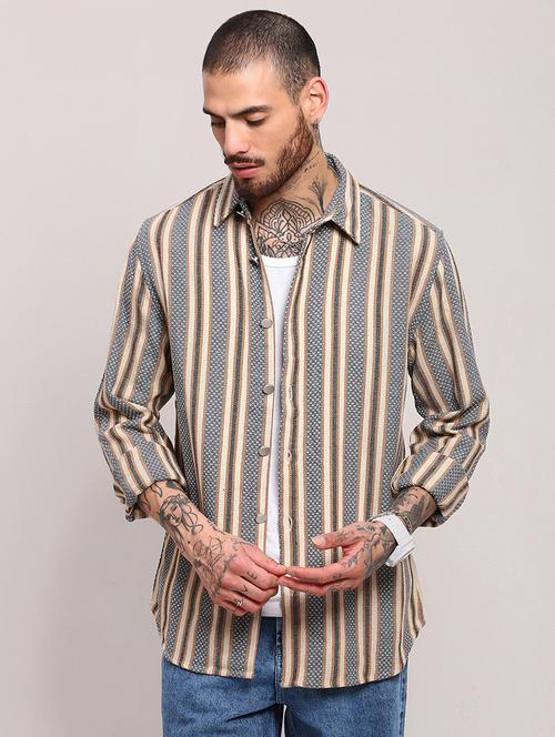 men long sleeves striped casual shirt - 21682368 - Very Small Image - 1