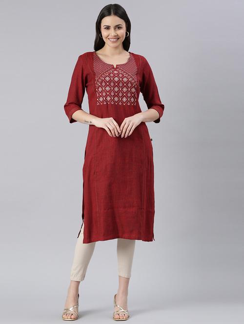 women embroidered three quarter sleeve straight kurta - 21682707 - Very Small Image - 1