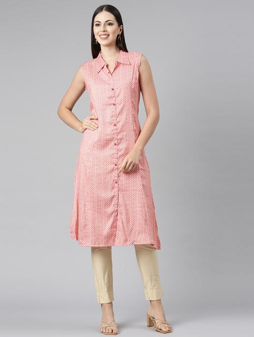 women pink printed side slit kurta - 21682713 - Very Small Image - 1