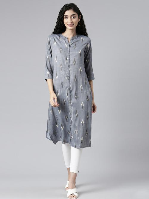 women self design three quarter sleeve straight kurta - 21682799 - Very Small Image - 1