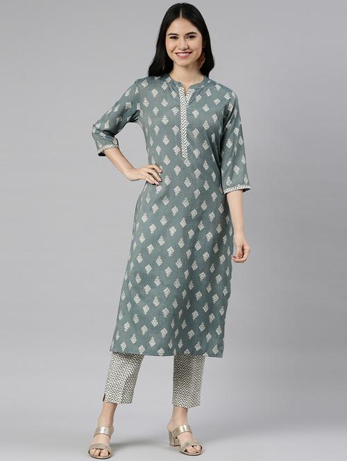women printed mandarin neck kurta pant set - 21682832 - Very Small Image - 1