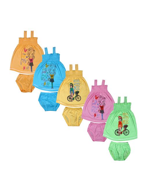 girls pack of 5 printed frock with bloomer - 21683420 - Very Small Image - 1