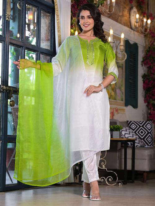 women three quarter sleeve kurta pant with dupatta set - 21683634 - Very Small Image - 1