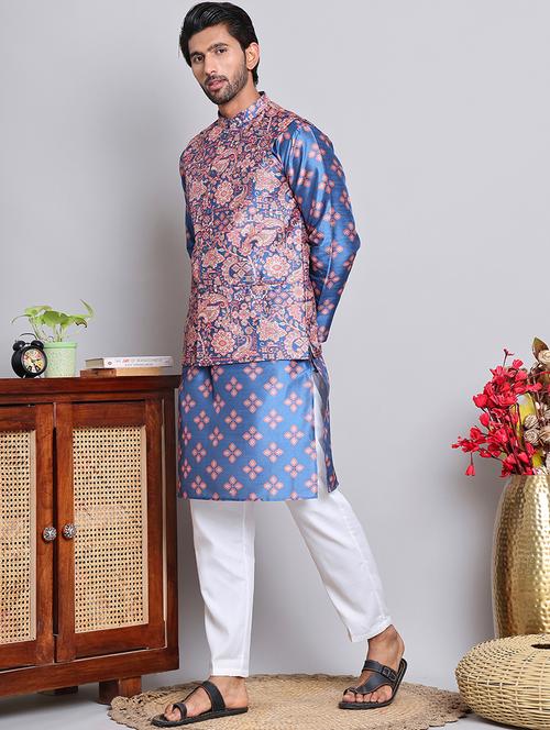 men printed kurta pyjama with jacket  - 21684886 - Very Small Image - 1