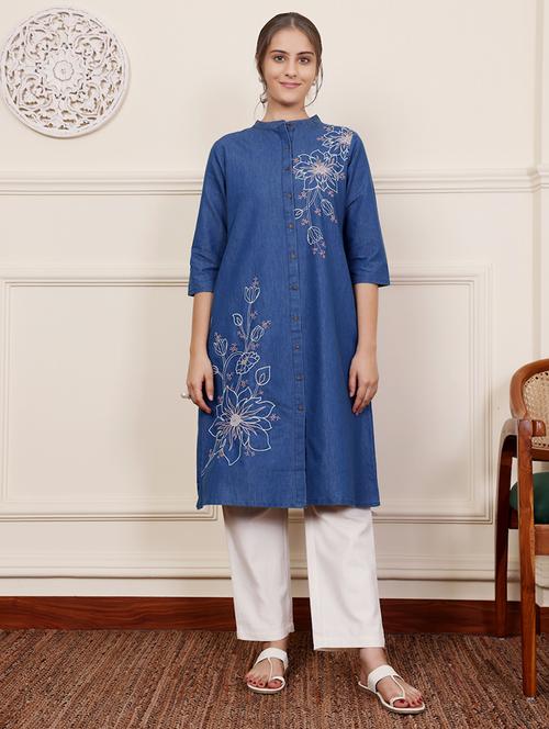 women three quarter sleeve a-line kurta - 21686444 - Very Small Image - 1