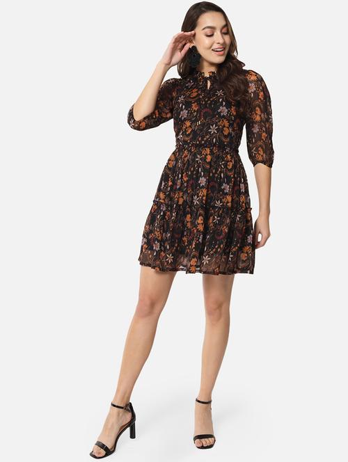 women printed puff sleeves tiered dress - 21687001 - Very Small Image - 1