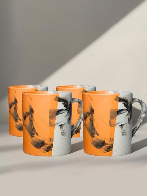 ekaura ceramic lightning mug set of 4 for coffee, milk and other beverages, tea mug (white & orange) - 21688955 - Very Small Image - 1