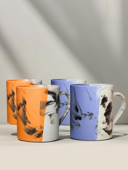 ekaura ceramic lightning mug set of 4 for coffee, milk and other beverages, tea mug (white purple & orange) - 21688957 - Very Small Image - 1