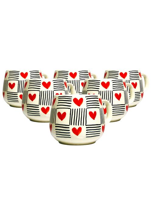 ekaura elegant hand-painted heart mugs: a work of art (6-piece, 275ml) | white & red hearts | handcrafted with love - 21688966 - Very Small Image - 1