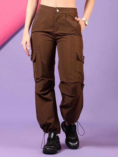 women brown solid mid rise slim fit cargo - 21689446 - Very Small Image - 1
