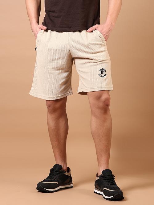 men beige placement print mid rise short - 21690788 - Very Small Image - 1