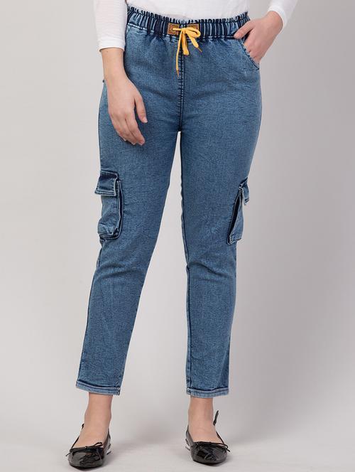women solid mid rise denim cargo - 21693070 - Very Small Image - 1