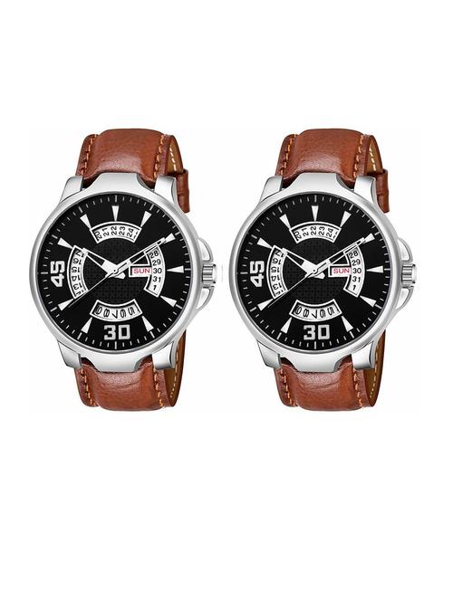 day n date men stylish analog latest watches combo - set of 2 - brn-21-brn-21 - 21694393 - Very Small Image - 1