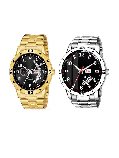 day n date men stylish analog latest watches combo - set of 2 - gold-1-and-slv-7 - 21694468 - Very Small Image - 1