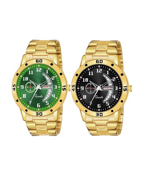 day n date men stylish analog latest watches combo - set of 2 - gold-6-and-gold-1 - 21694516 - Very Small Image - 1