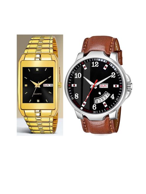 day n date men stylish analog latest watches combo - set of 2 - golden-black-brn-7 - 21694540 - Very Small Image - 1