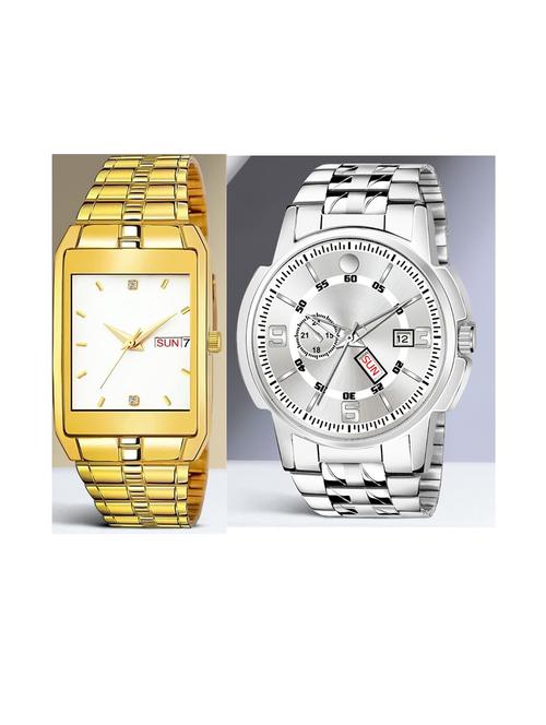 day n date men stylish analog latest watches combo - set of 2 - golden-white-slv-10 - 21694565 - Very Small Image - 1