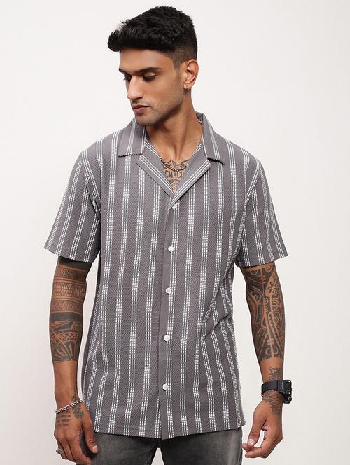 men striped short sleeves casual shirt - 21696308 - Very Small Image - 1