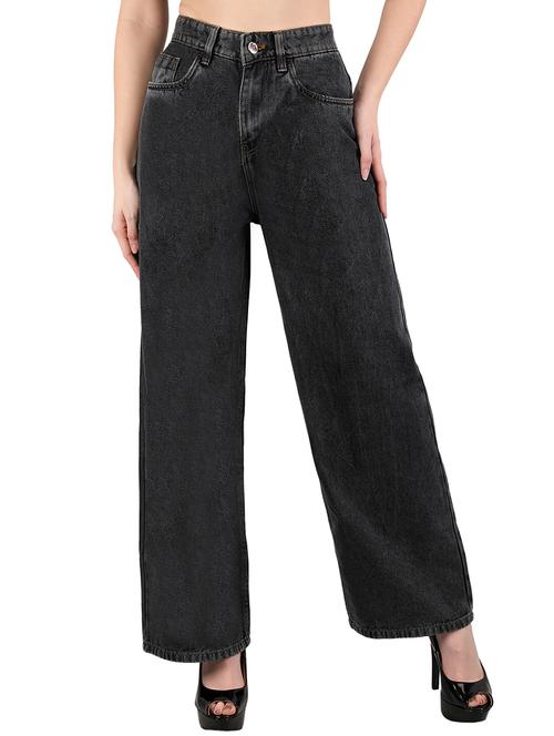 women solid high rise wide leg jeans - 21696459 - Very Small Image - 1