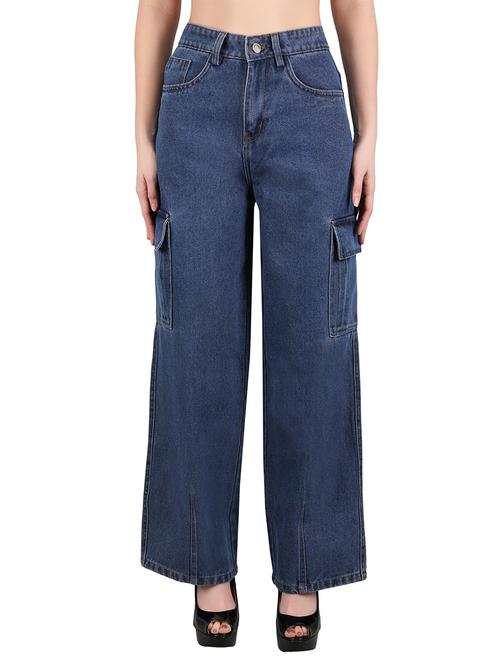 women solid high rise wide leg jeans - 21696468 - Very Small Image - 1