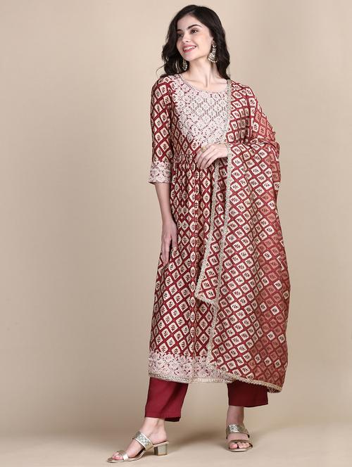women three quarter sleeve kurta pant with dupatta set - 21697099 - Very Small Image - 1
