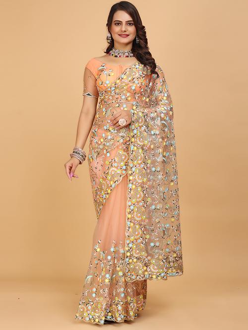 women solid with work embroidered saree - 21697346 - Very Small Image - 1