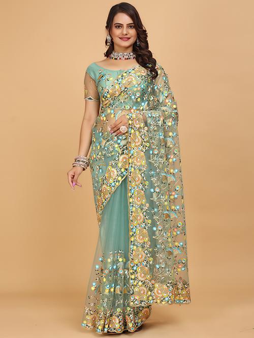 women solid with work embroidered saree - 21697348 - Very Small Image - 1