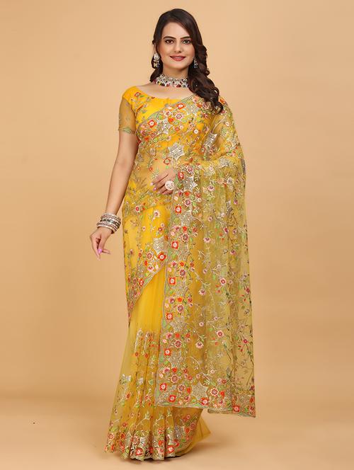 women yellow embroidered saree - 21697354 - Very Small Image - 1