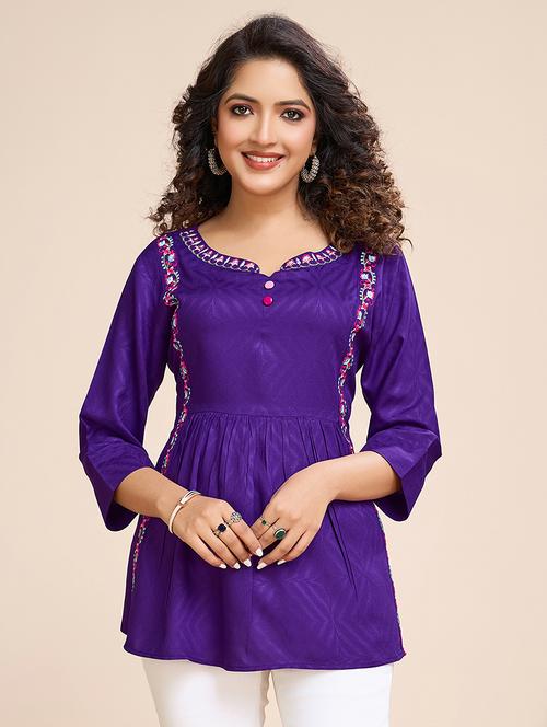 women embroidered three quarter sleeves a-line top - 21699000 - Very Small Image - 1