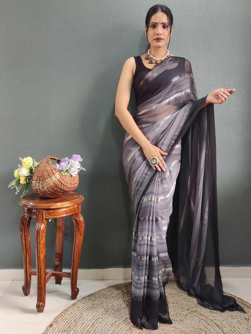 women stripes printed zari work saree with blouse - 21703312 - Very Small Image - 1