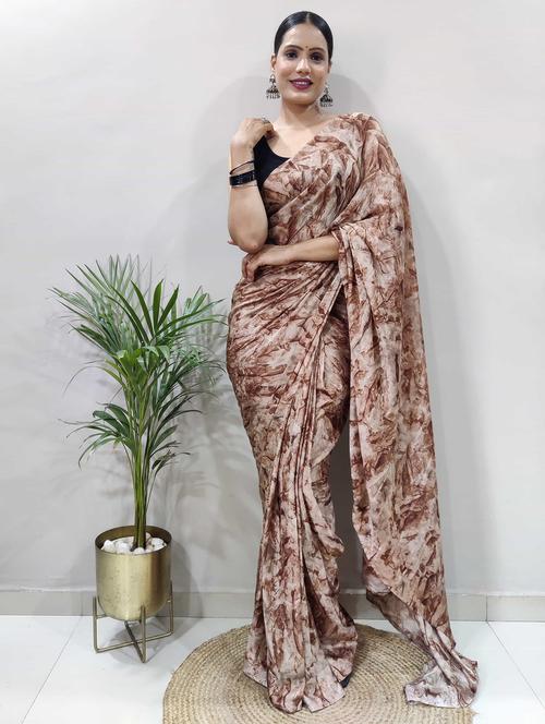 women brown printed saree with blouse - 21703343 - Very Small Image - 1