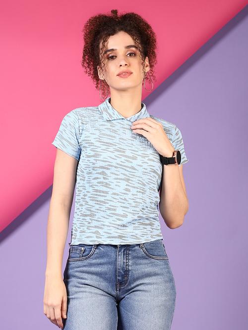 women printed collared crop top - 21705783 - Very Small Image - 1