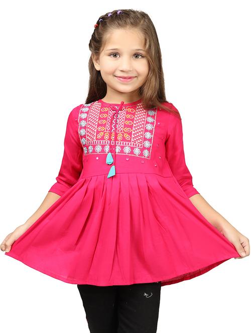 girls embroidered three quarter sleeve flared kurti - 21708028 - Very Small Image - 1