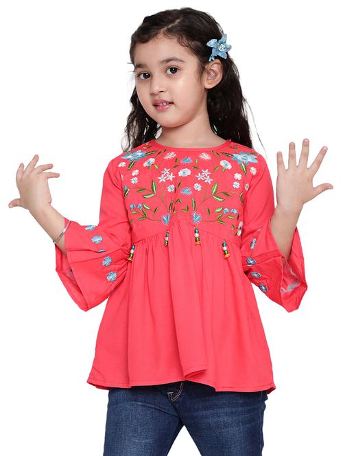 girls embroidered three quarter sleeve top - 21708059 - Very Small Image - 1
